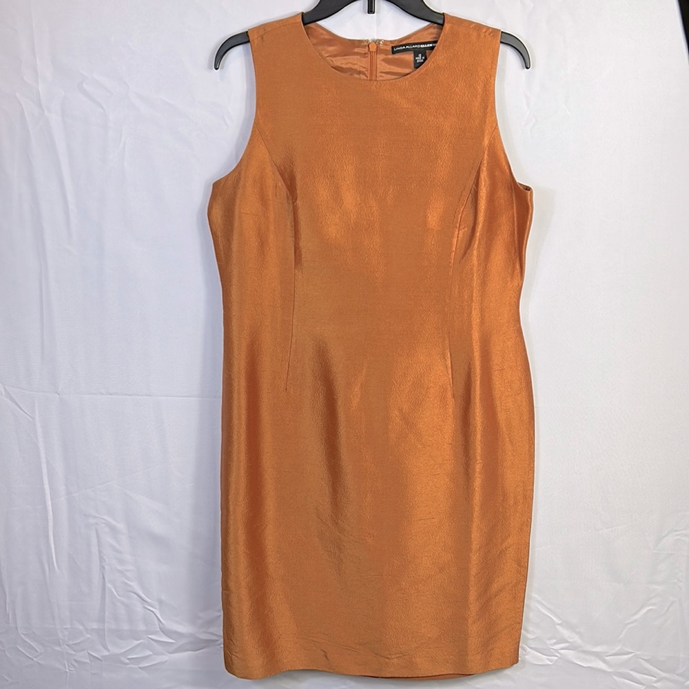 Ellen Tracy Silk Dress Size 12 Copper Colored Brown Zip Back Lined Gently Worn